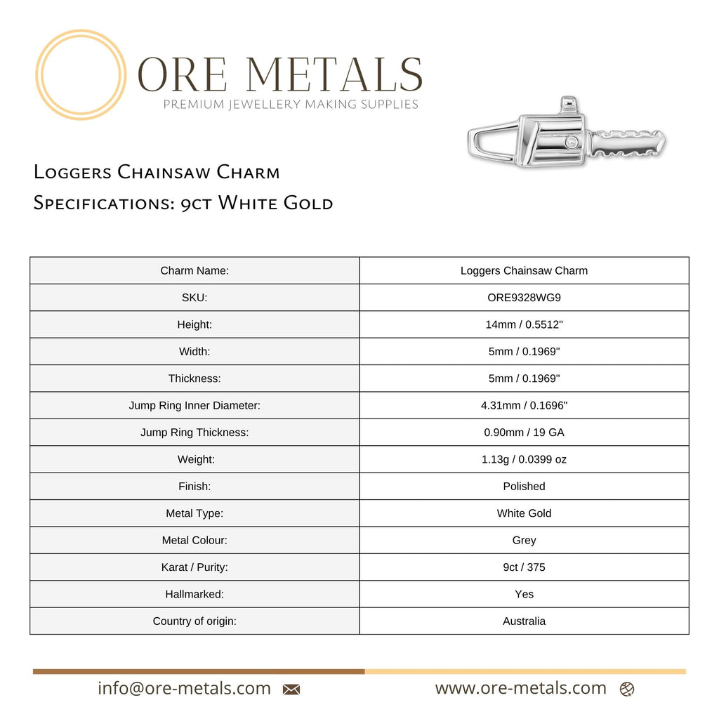 9ct White Gold - Loggers Chainsaw Charm