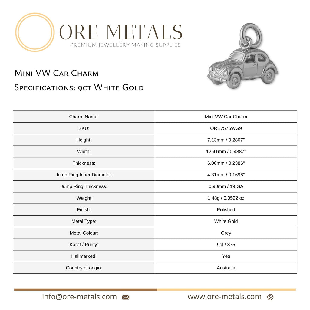 9ct White Gold - Mini VW Car Charm