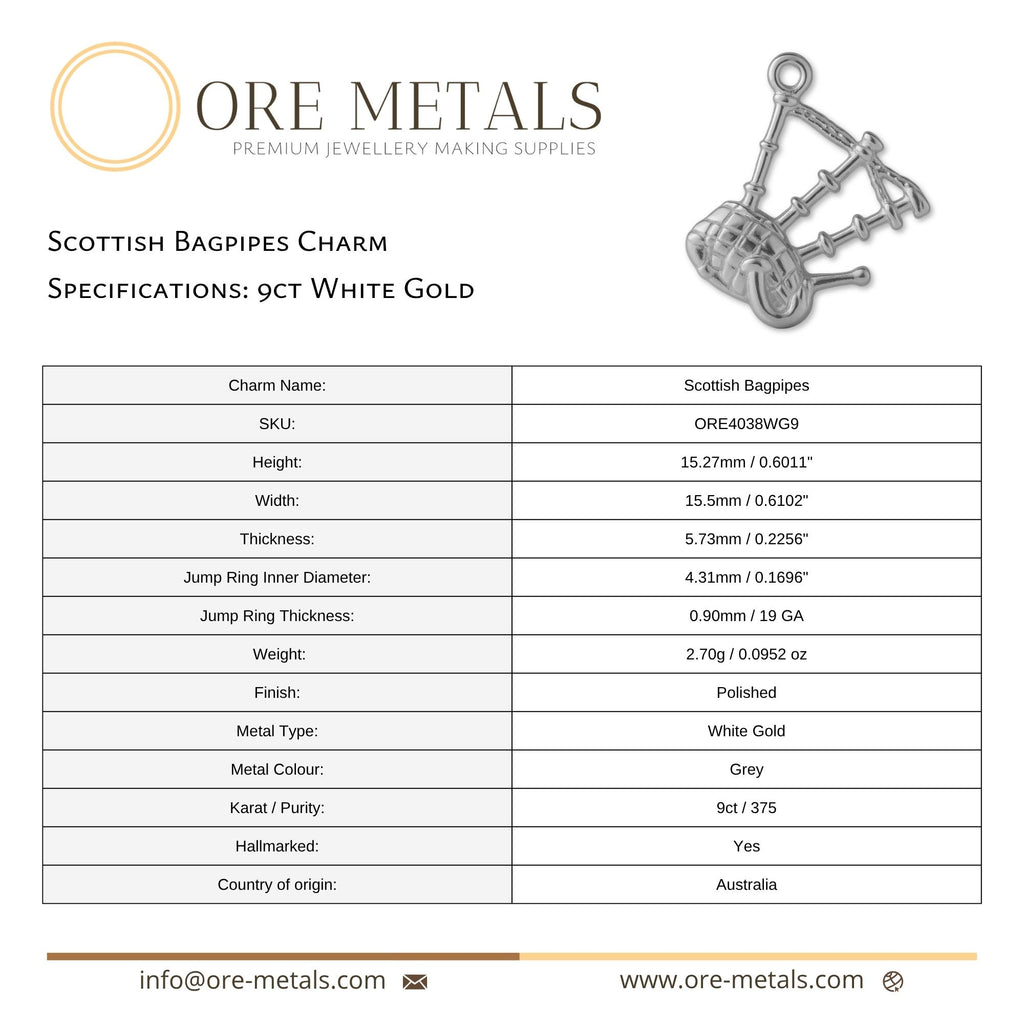 9ct White Gold - Scottish Bagpipes Charm