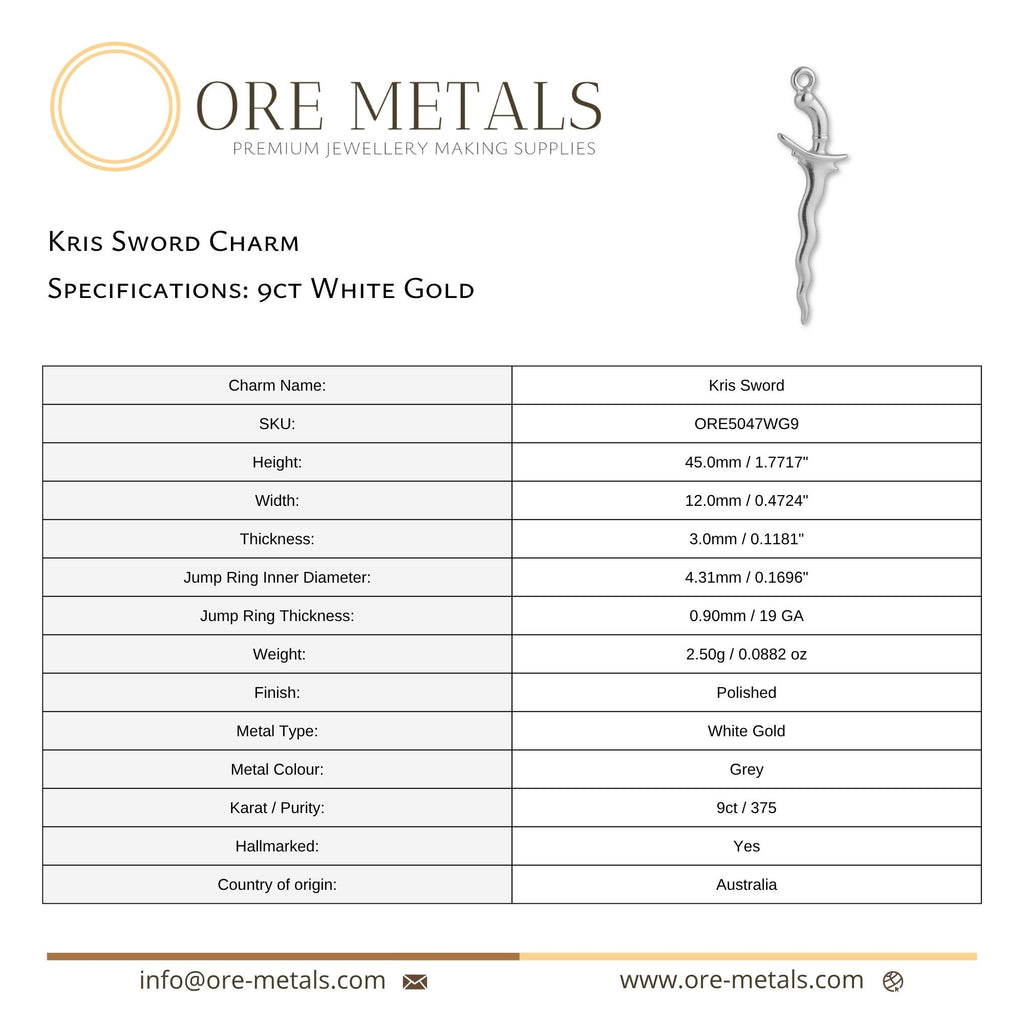 9ct White Gold - Kris Sword Charm