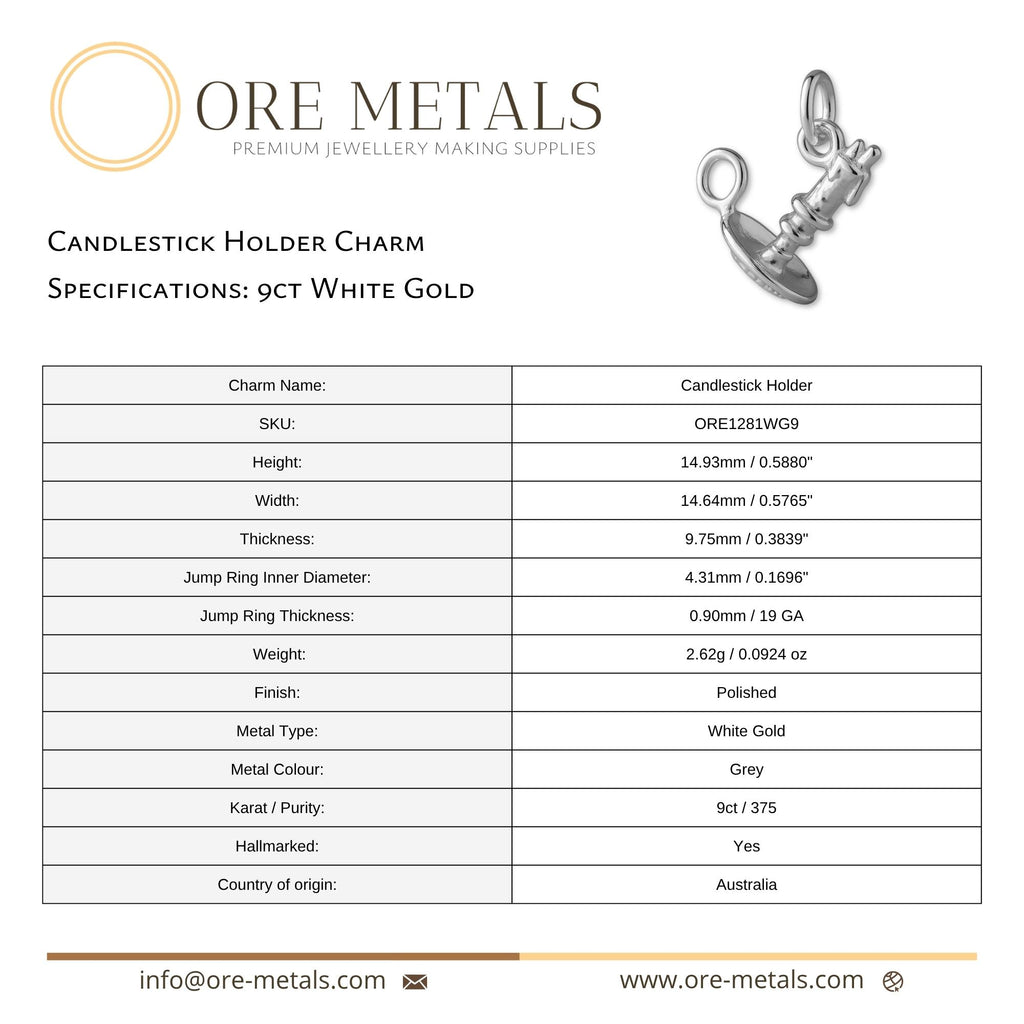 9ct White Gold - Candlestick Holder Charm