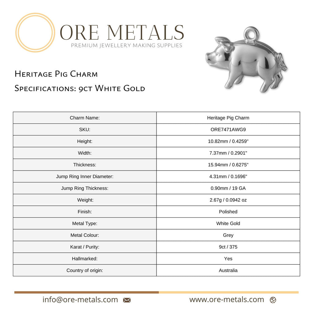 9ct White Gold - Heritage Pig Charm
