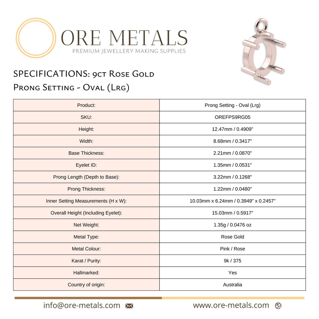 9ct Rose Gold - Oval Prong Setting