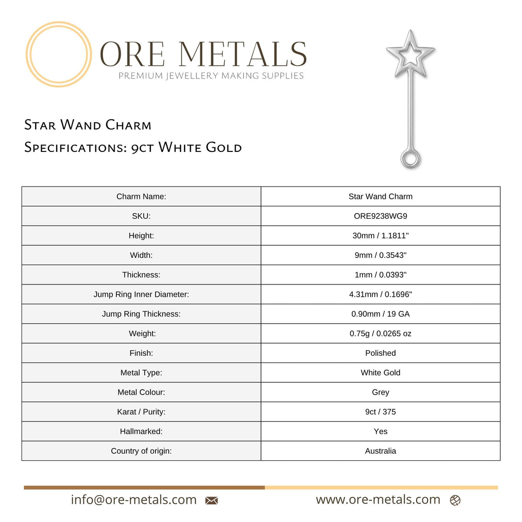 9ct White Gold - Star Wand Charm