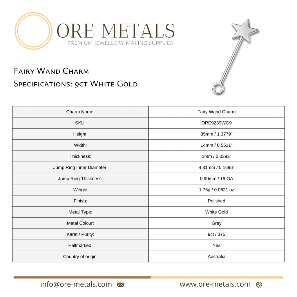 9ct White Gold - Fairy Wand Charm