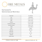 9ct White Gold - Emu Silhouette Charm