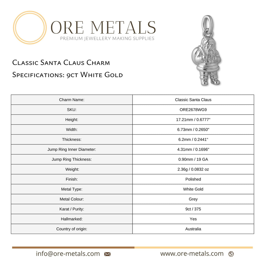 9ct White Gold - Classic Santa Claus Charm