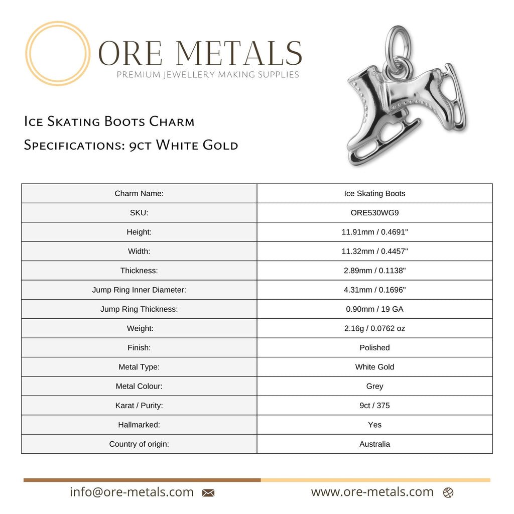 9ct White Gold - Ice Skating Boots Charm