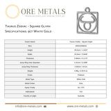 9ct White Gold - Taurus Zodiac Square Charm