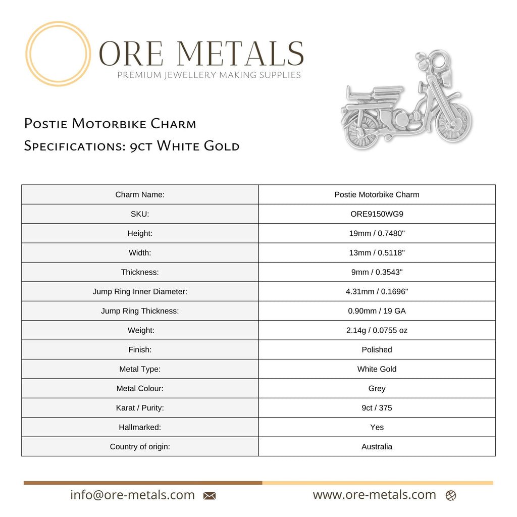 9ct White Gold - Postie Motorbike Charm