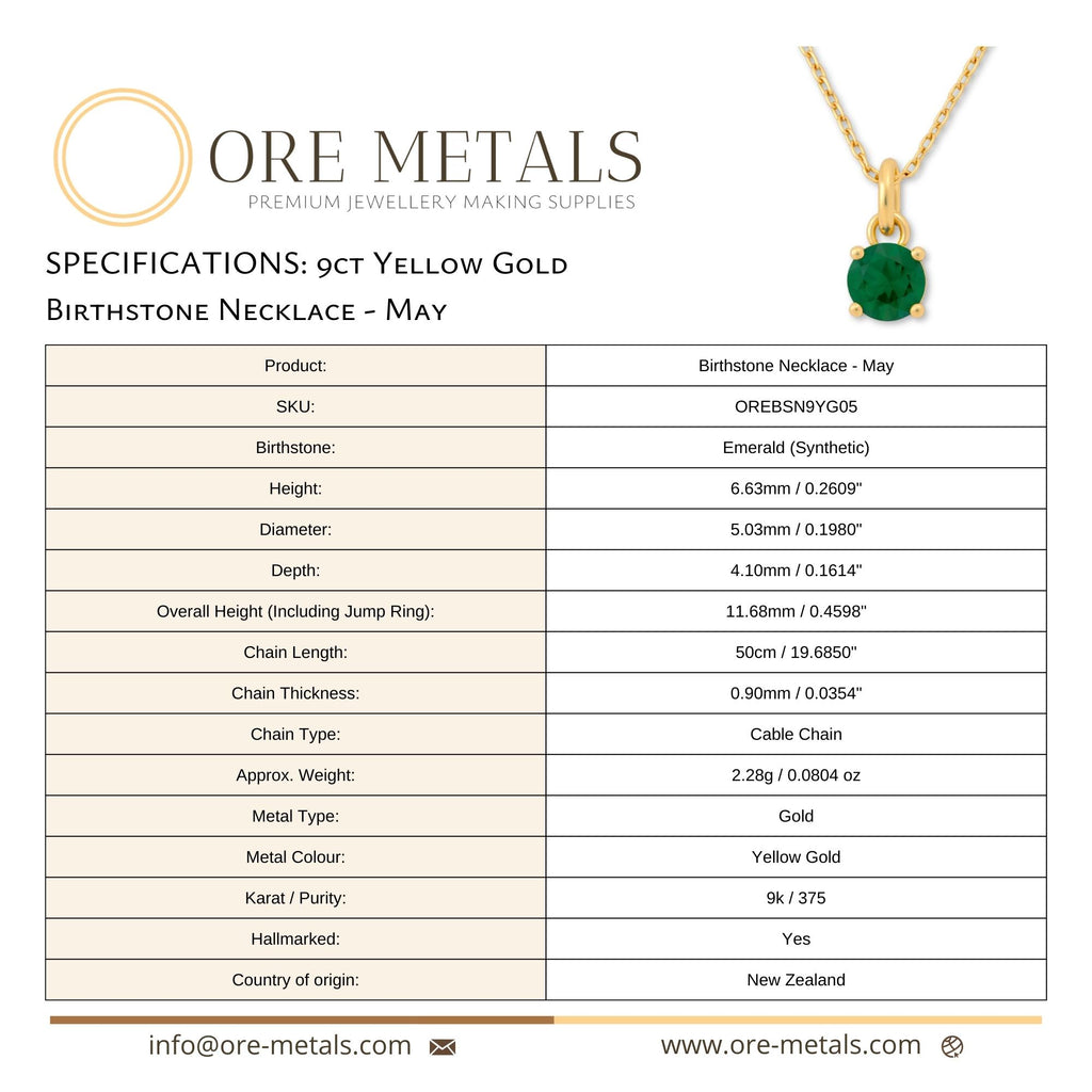 9ct Yellow Gold | Emerald - May Birthstone Necklace