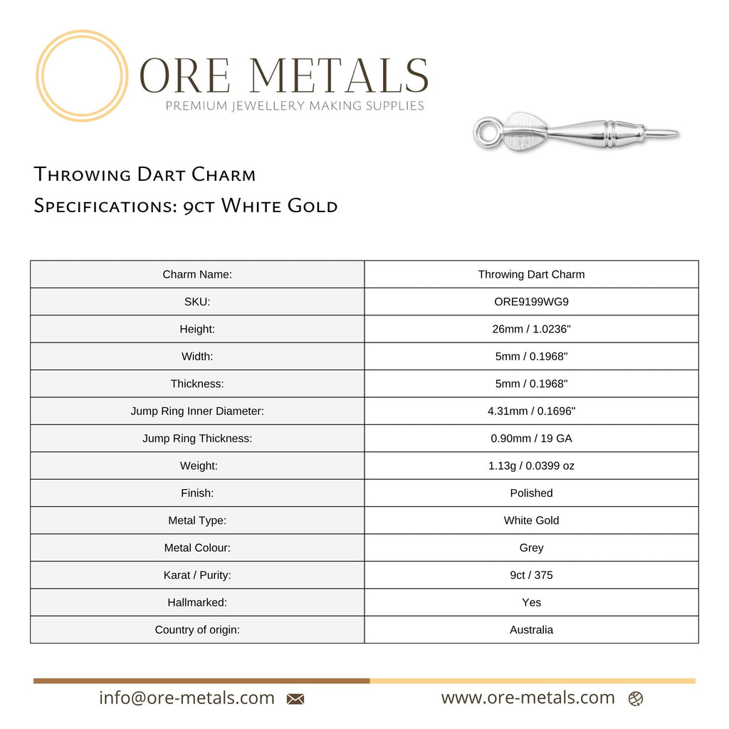 9ct White Gold - Throwing Dart Charm