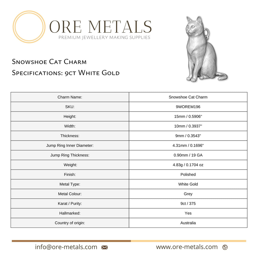 9ct White Gold - Snowshoe Cat Charm