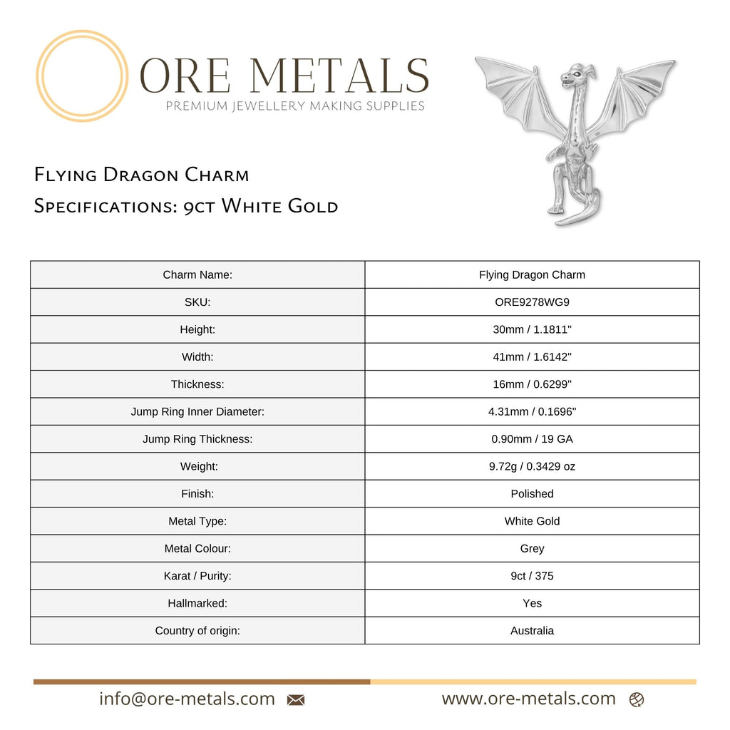 9ct White Gold - Flying Dragon Charm