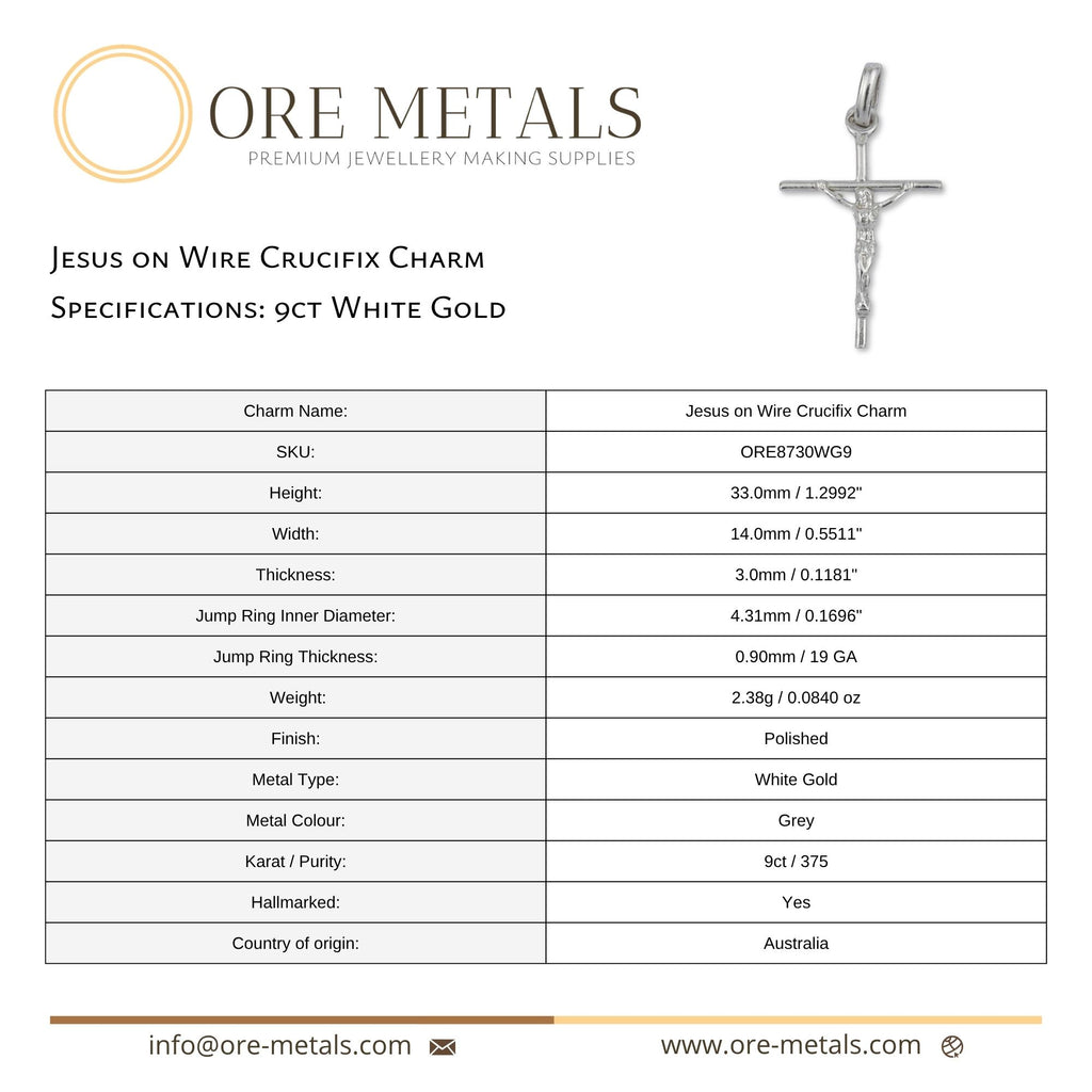 9ct White Gold - Jesus on Wire Crucifix Charm