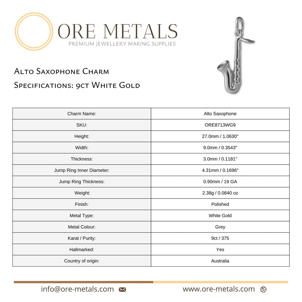 9ct White Gold - Alto Saxophone Charm