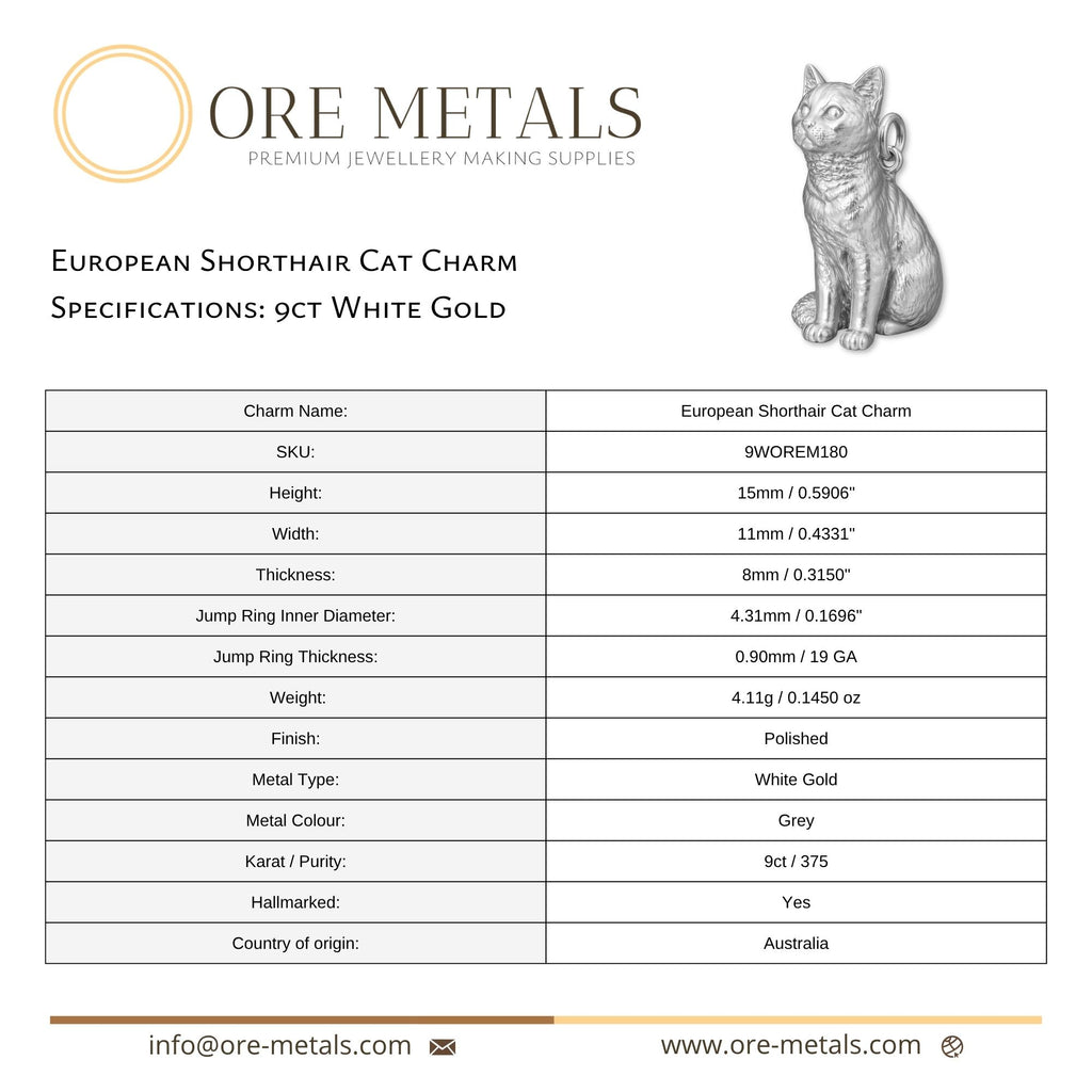 9ct White Gold - European Shorthair Cat Charm