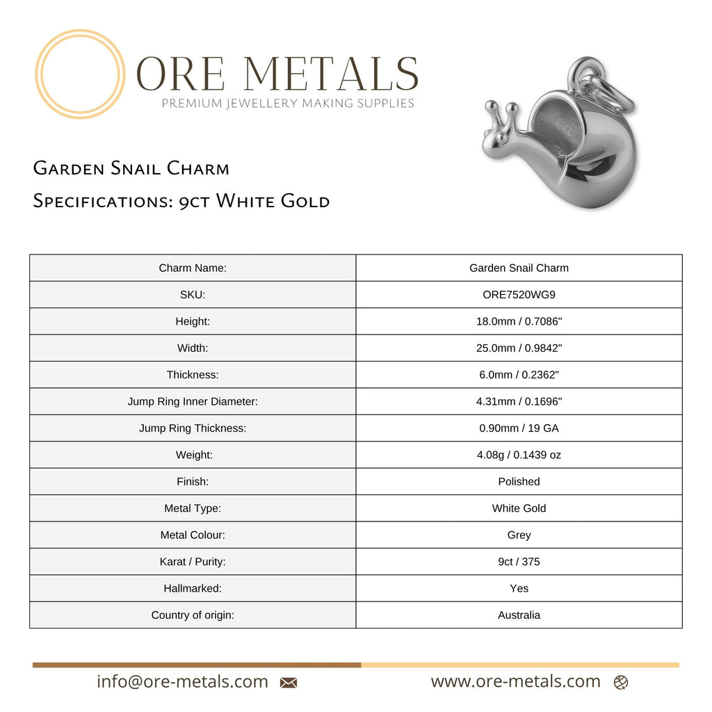 9ct White Gold - Garden Snail Charm
