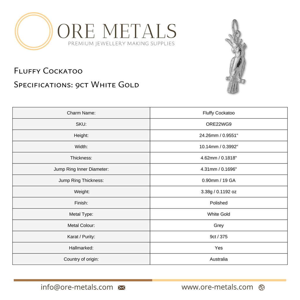 9ct White Gold - Fluffy Cockatoo Charm