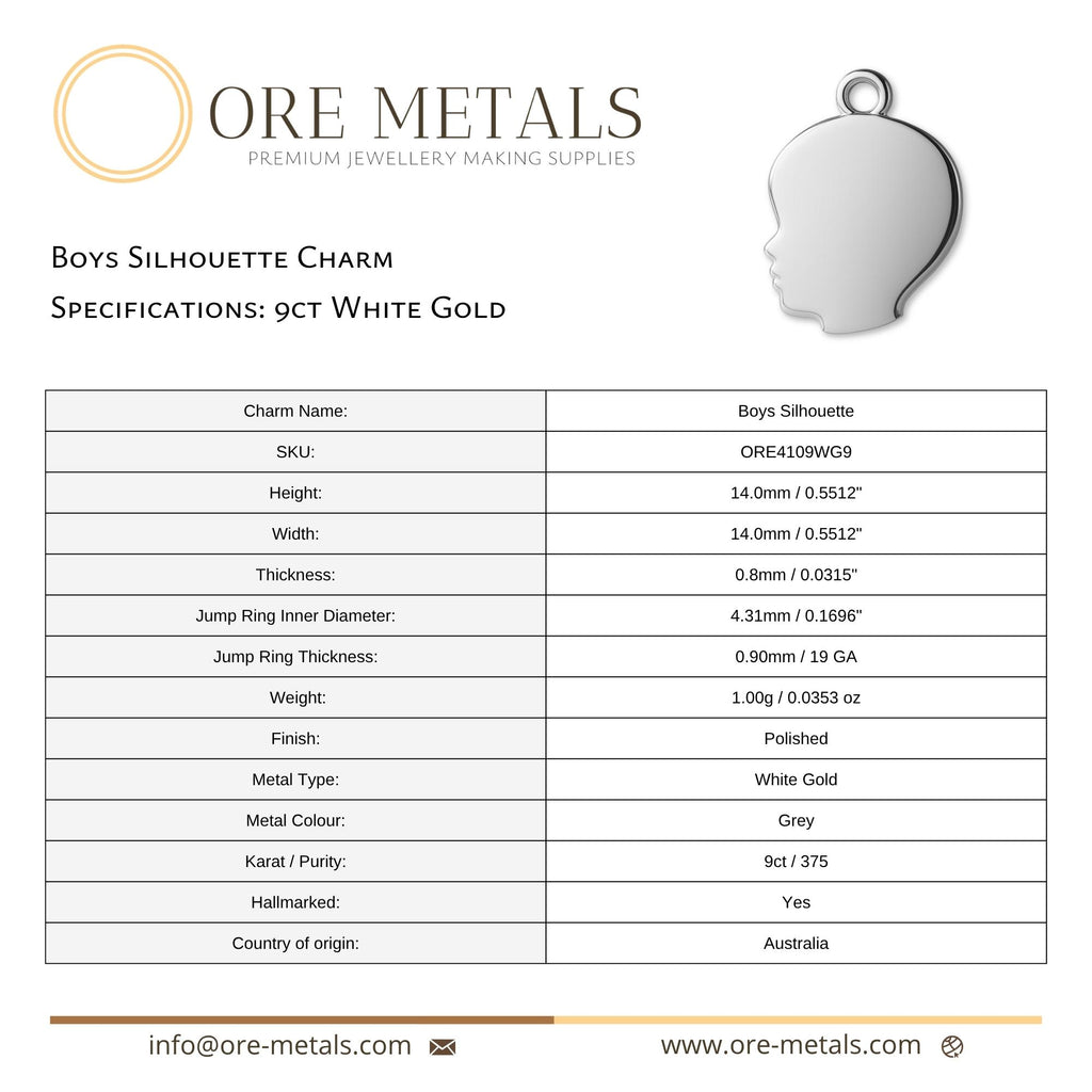 9ct White Gold - Boys Silhouette  Charm