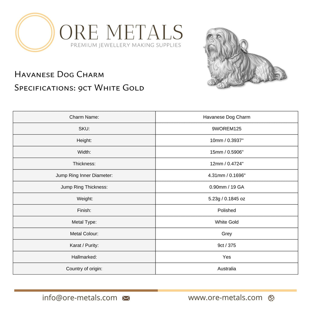 9ct White Gold - Havanese Dog Charm