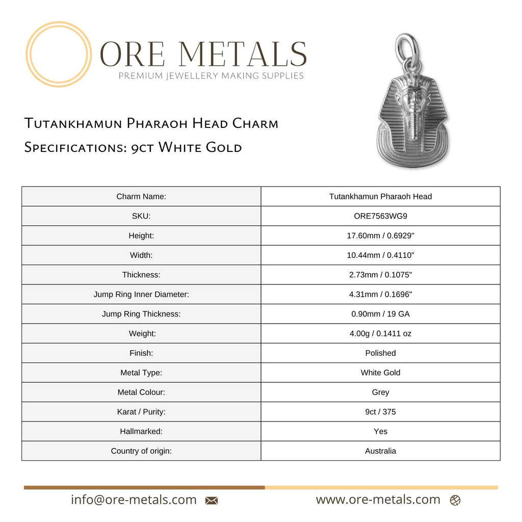 9ct White Gold - Tutankhamun Pharaoh Head Charm