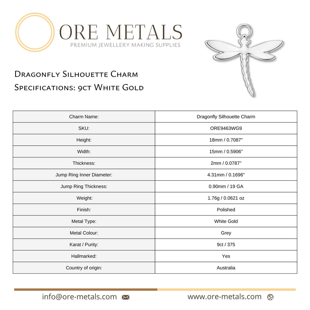 9ct White Gold - Dragonfly Silhouette Charm
