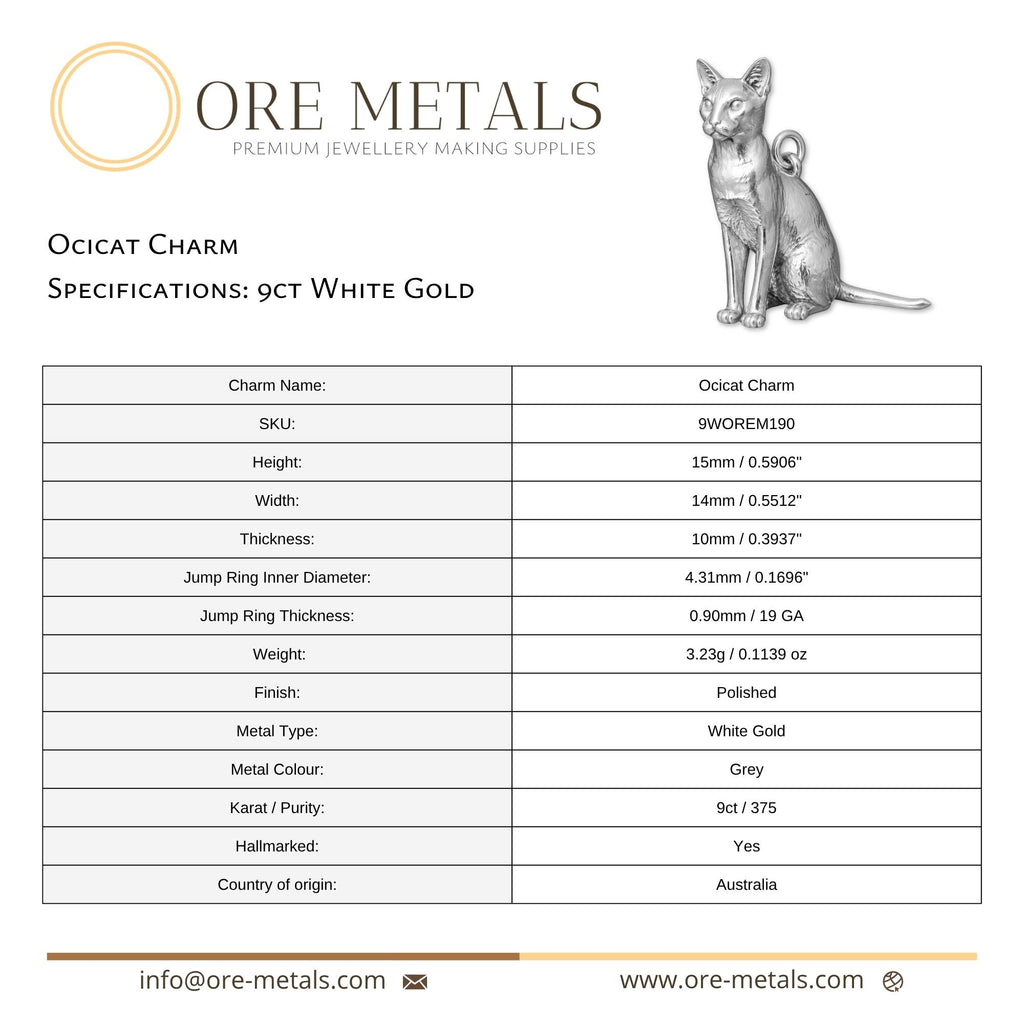 9ct White Gold - Ocicat Cat Charm