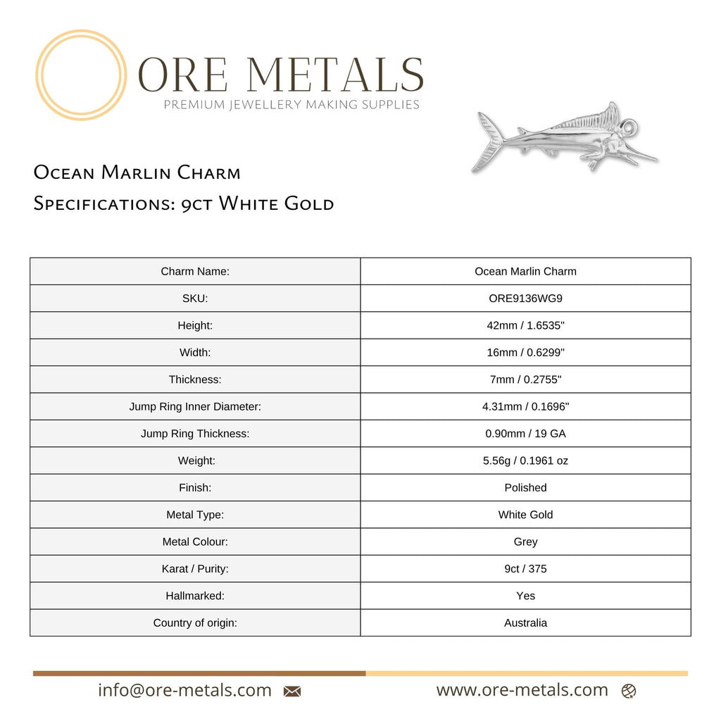 9ct White Gold - Ocean Marlin Charm