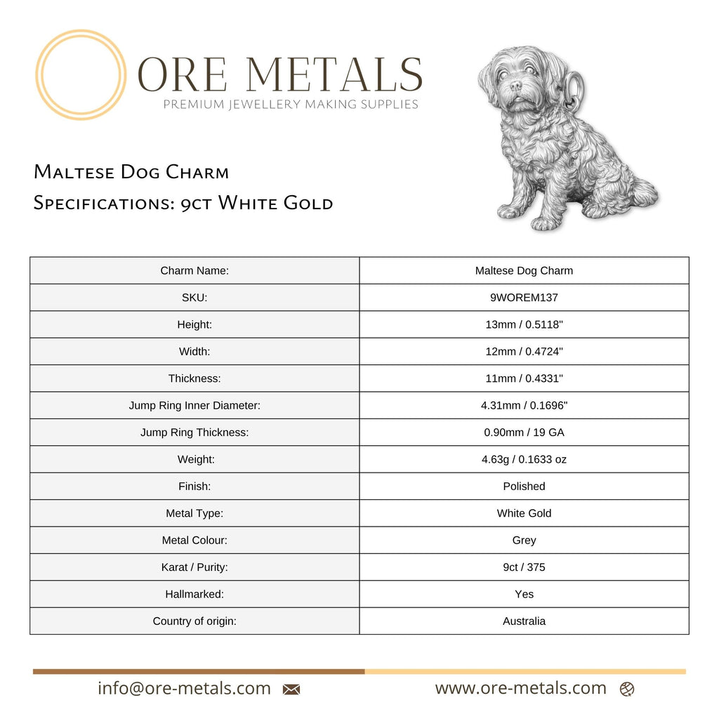 9ct White Gold - Maltese Dog Charm