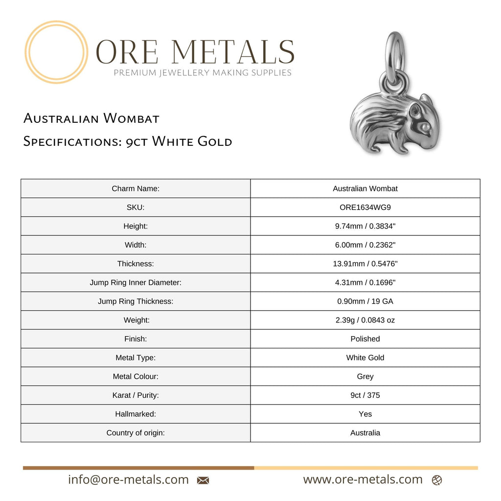 9ct White Gold - Australian Wombat Charm