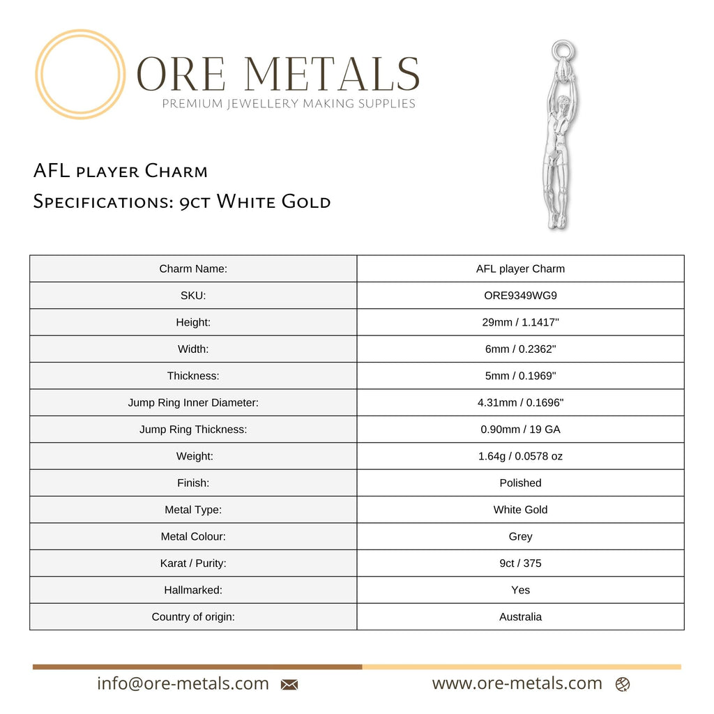 9ct White Gold - AFL player Charm