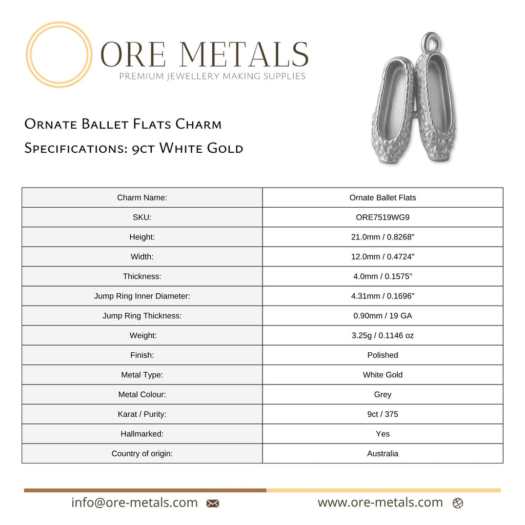 9ct White Gold - Ornate Ballet Flats Charm