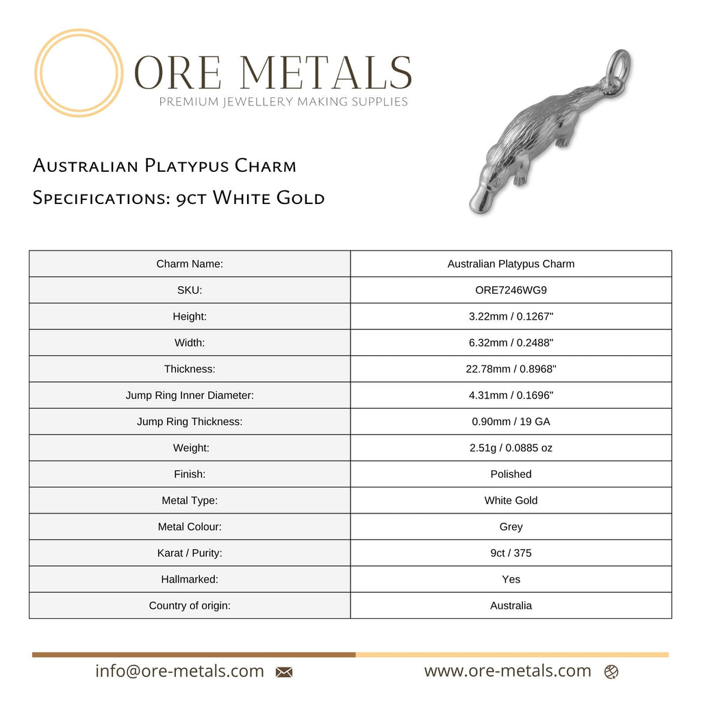9ct White Gold - Australian Platypus Charm
