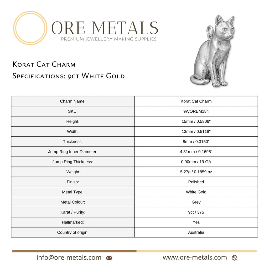 9ct White Gold - Korat Cat Charm