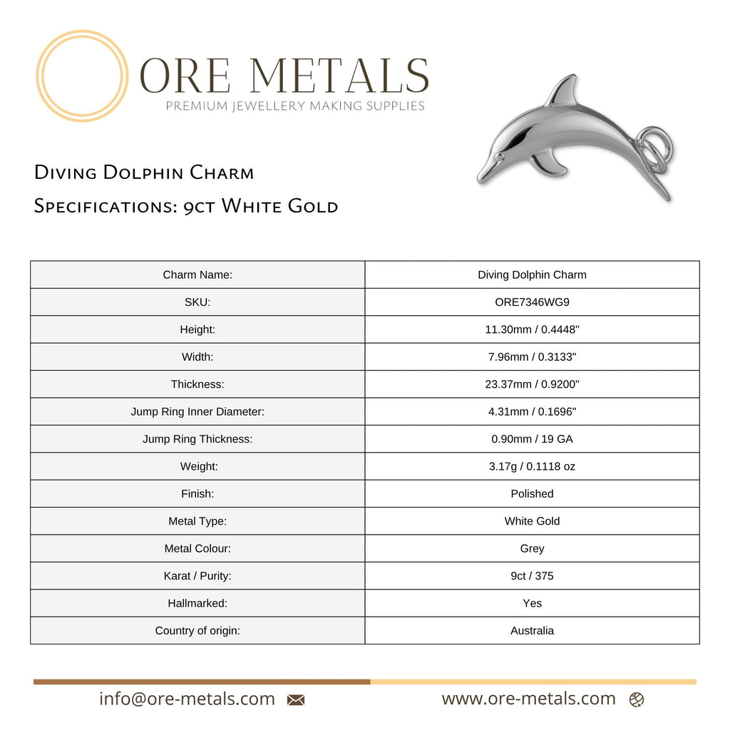 9ct White Gold - Diving Dolphin Charm