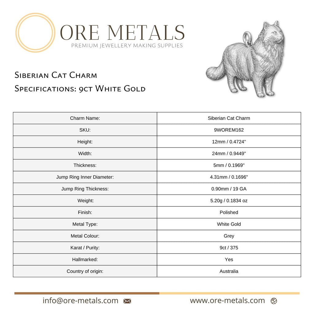9ct White Gold - Siberian Cat Charm