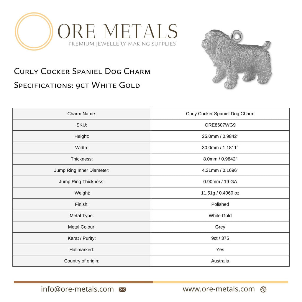 9ct White Gold - Curly Cocker Spaniel Dog Charm