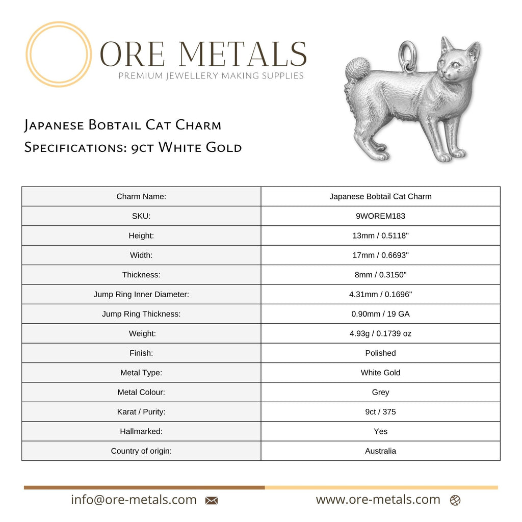 9ct White Gold - Japanese Bobtail Cat Charm