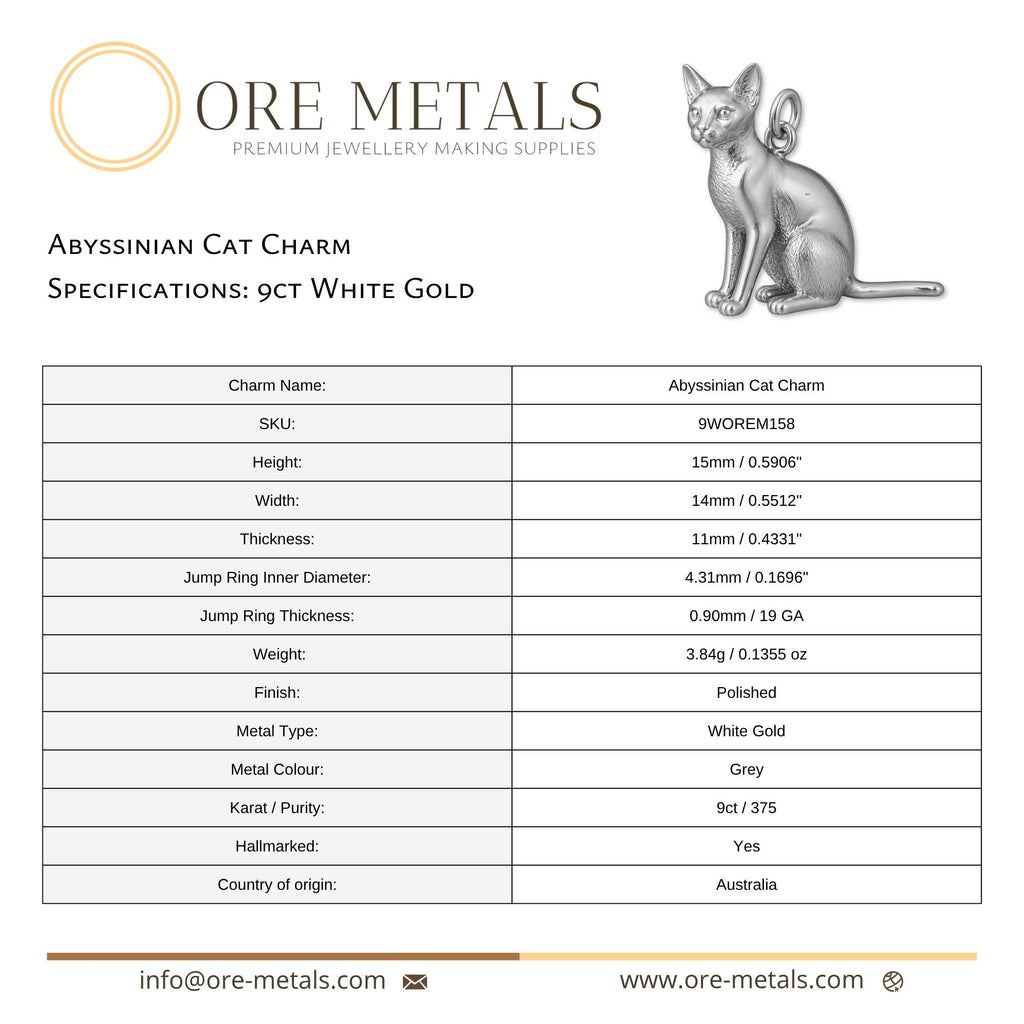 9ct White Gold - Abyssinian Cat Charm