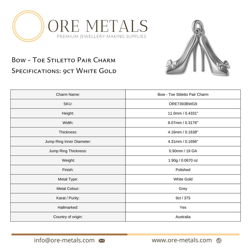 9ct White Gold - Bow Toe Stiletto Pair Charm