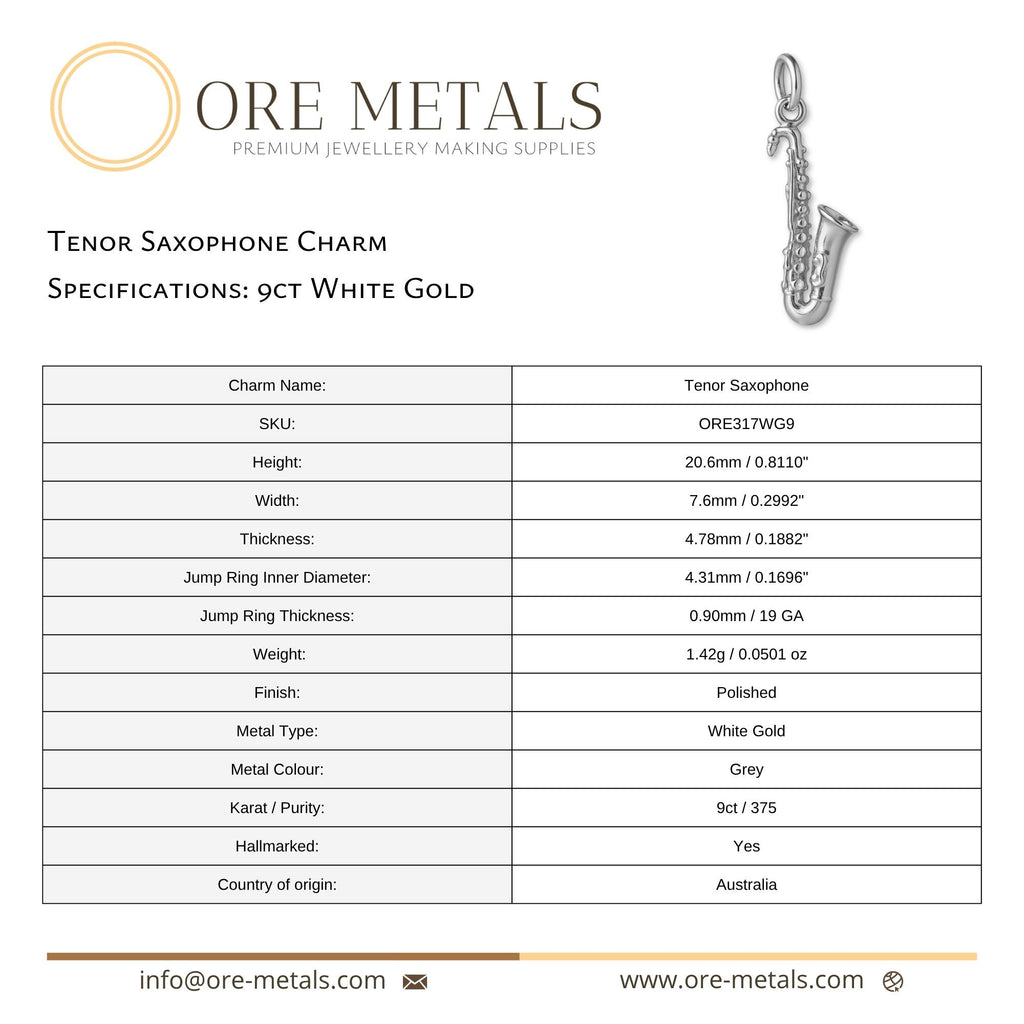 9ct White Gold - Tenor Saxophone Charm