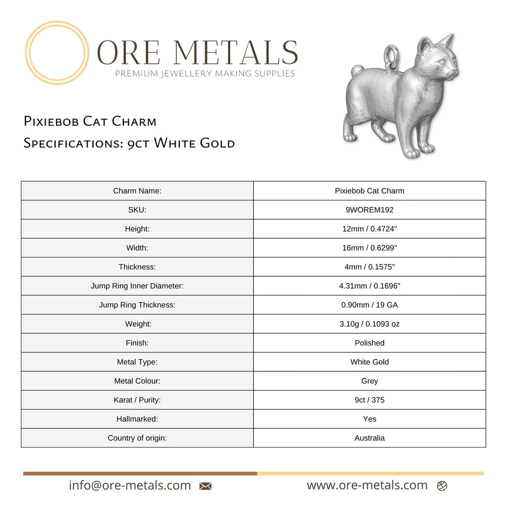9ct White Gold - Pixiebob Cat Charm