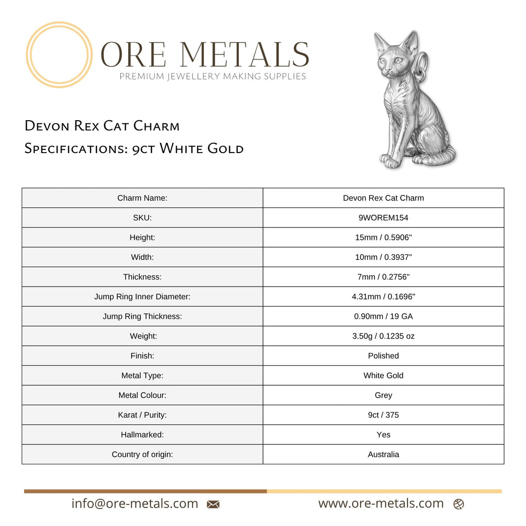 9ct White Gold - Devon Rex Cat Charm