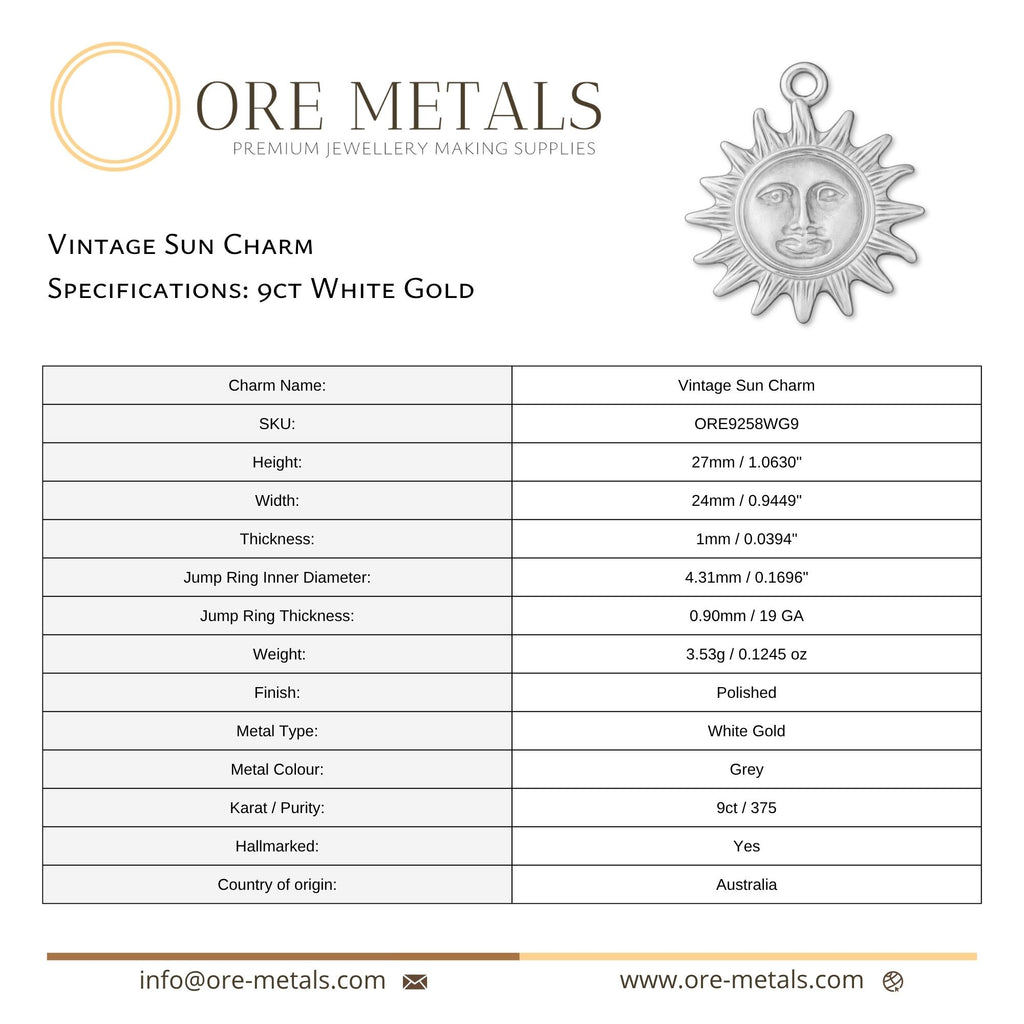 9ct White Gold - Vintage Sun Face Charm