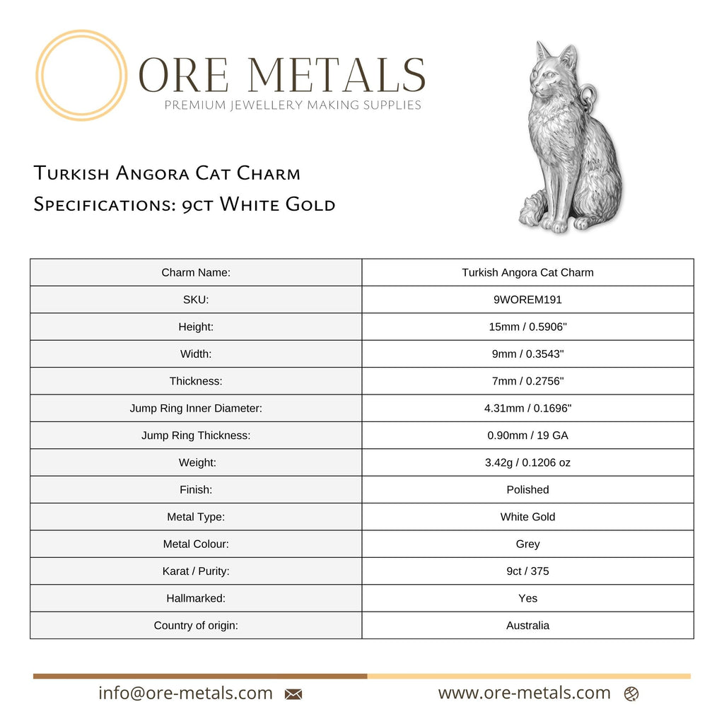 9ct White Gold - Turkish Angora Cat Charm
