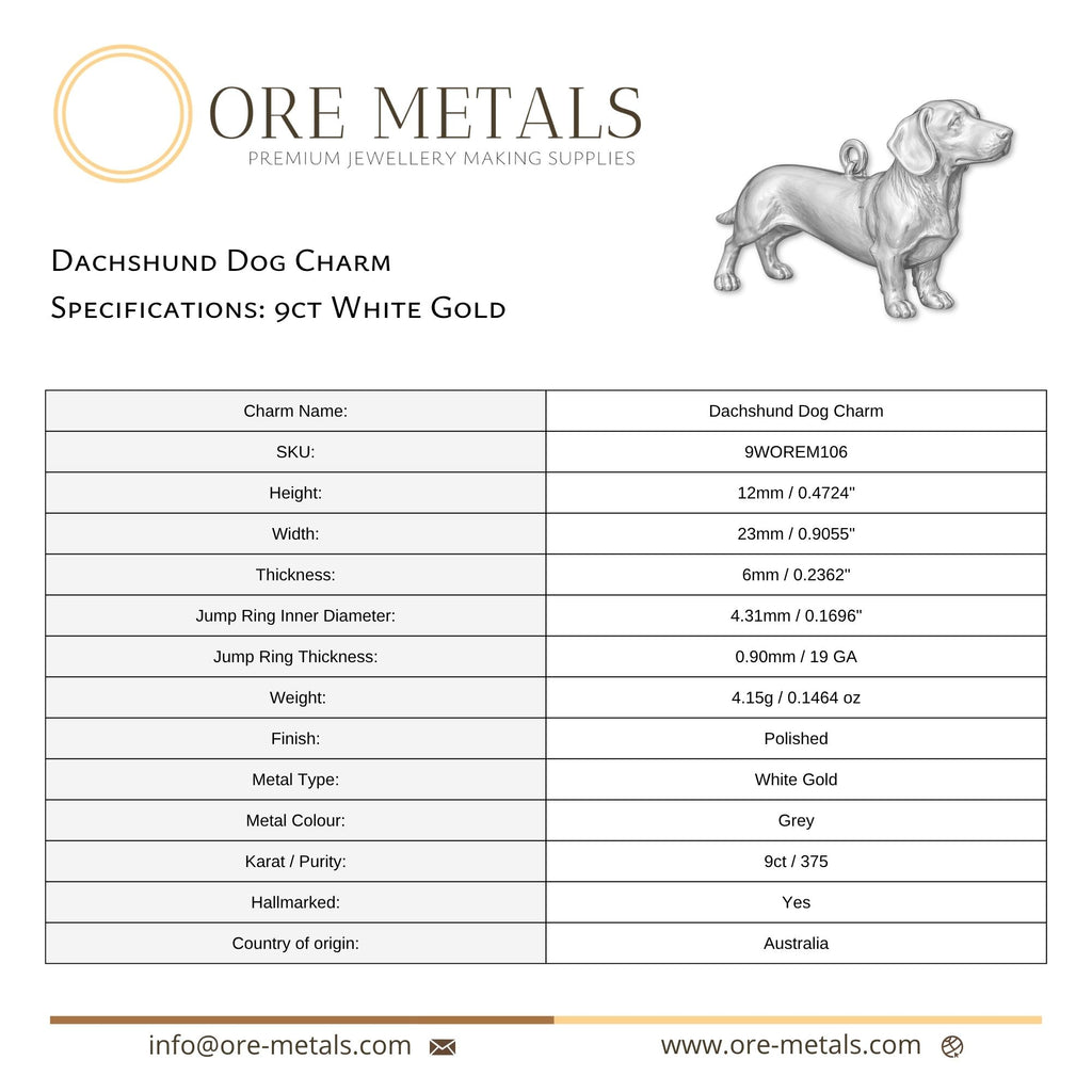 9ct White Gold - Dachshund Dog Charm