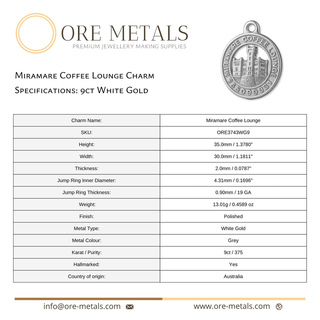 9ct White Gold - Miramare Coffee Lounge Charm