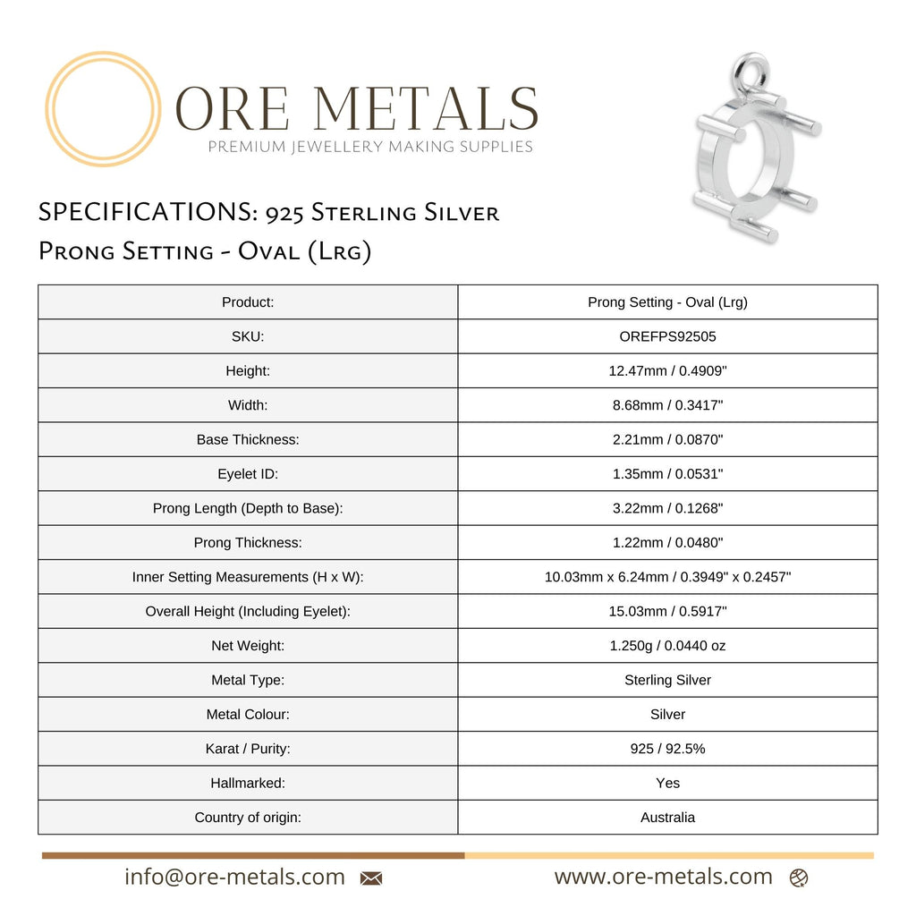 925 Sterling Silver - Oval Prong Setting