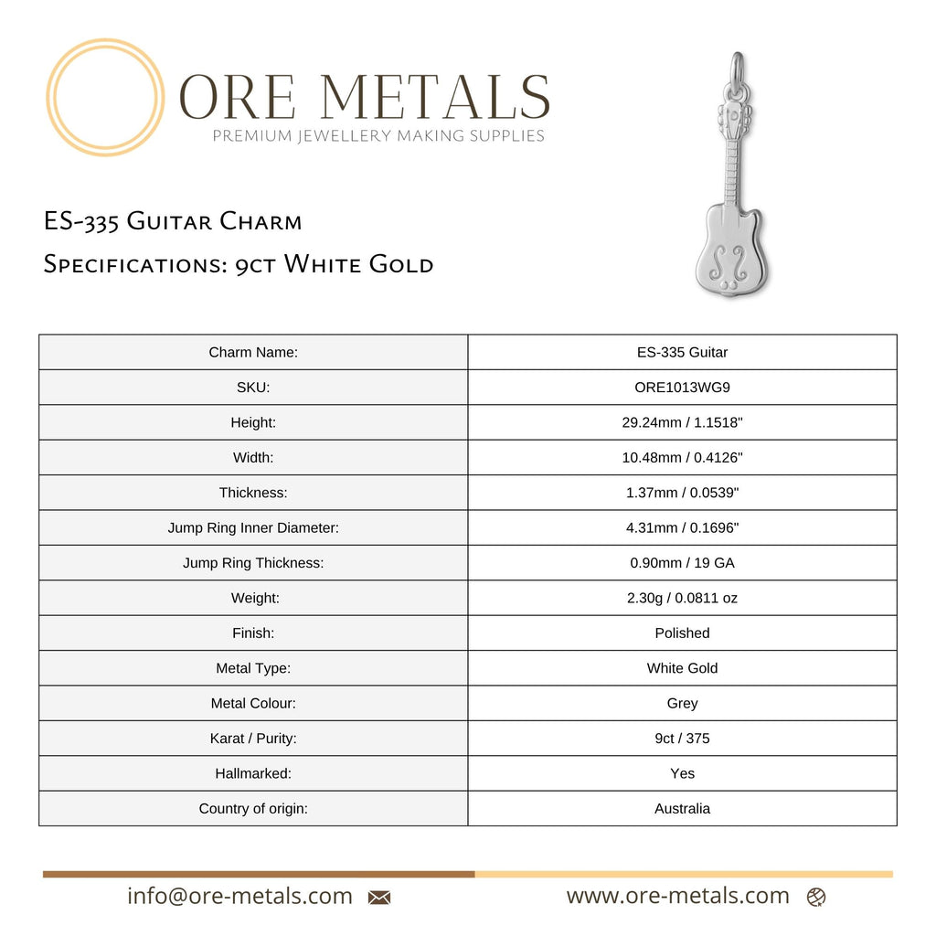 9ct White Gold - ES-335 Guitar Charm